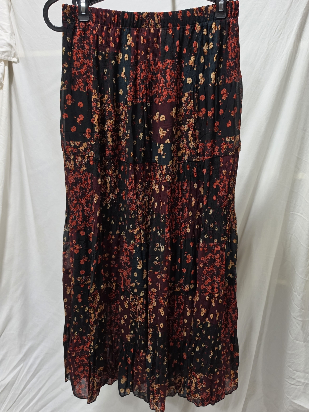 Nasty Gal Black Maxi Skirt with Red & Gold Floral Patchwork